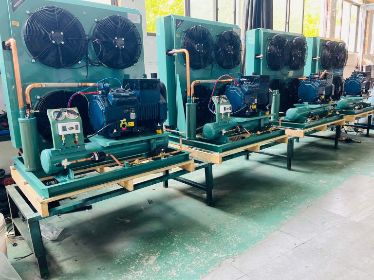 industrial condensing units on the production line in a factory