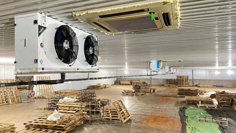 Cold room evaporator units installed inside a commercial cold storage room